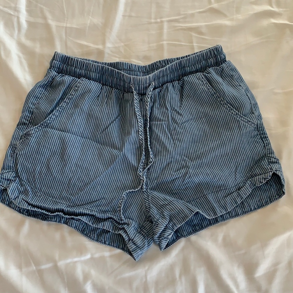 blue and white loose fitted shorts